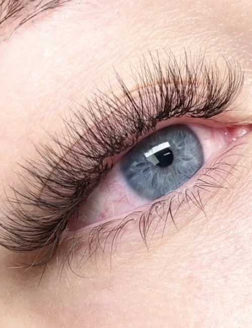 Close up of clients eye showing off their new lash extensions